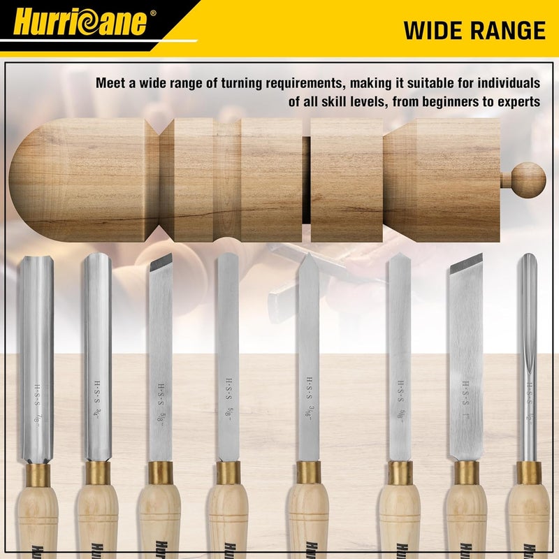 Hurricane 8pc Wood Lathe Chisel Set with Wooden Box, HSS Wood Turning Tools for Woodworking, for Precision Cutting and Smooth, Detailed Projects - Image 3